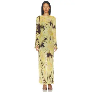 The Wolf Gang Lottie Maxi Dress in Chocolate Sunflower