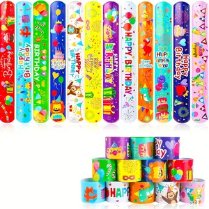 12pcs Happy Birthday Slap Bracelets for Party Bags, Perfect Filler Gifts for Birthdays & Celebrations, Ideal for Kids' Parties & Giveaways