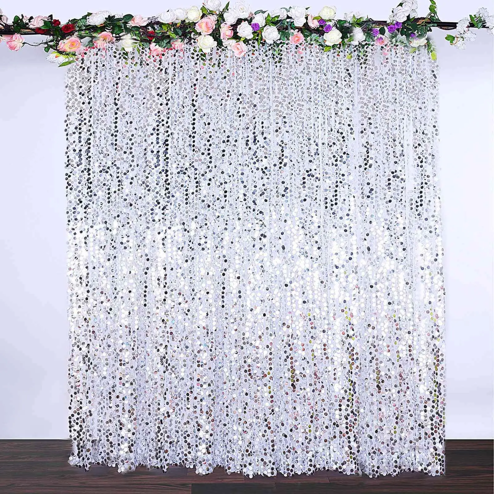 Silver Big Payette Sequin Backdrop Drape Curtain - 8ftx8ft Photo Booth Event Divider Panel, Engagement Party Decorations, Decorations Supplies, Event Props, Shimmer Wall Backdrop
