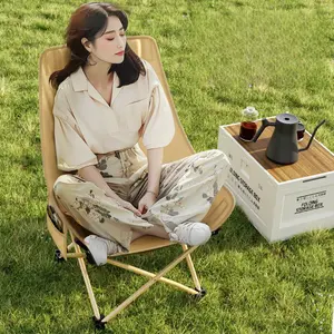 Outdoor High-Back Moon Chair Foldable Lazy Chair Small Stool Camping Fishing Chair Sketching Chair Portable Camping Chair