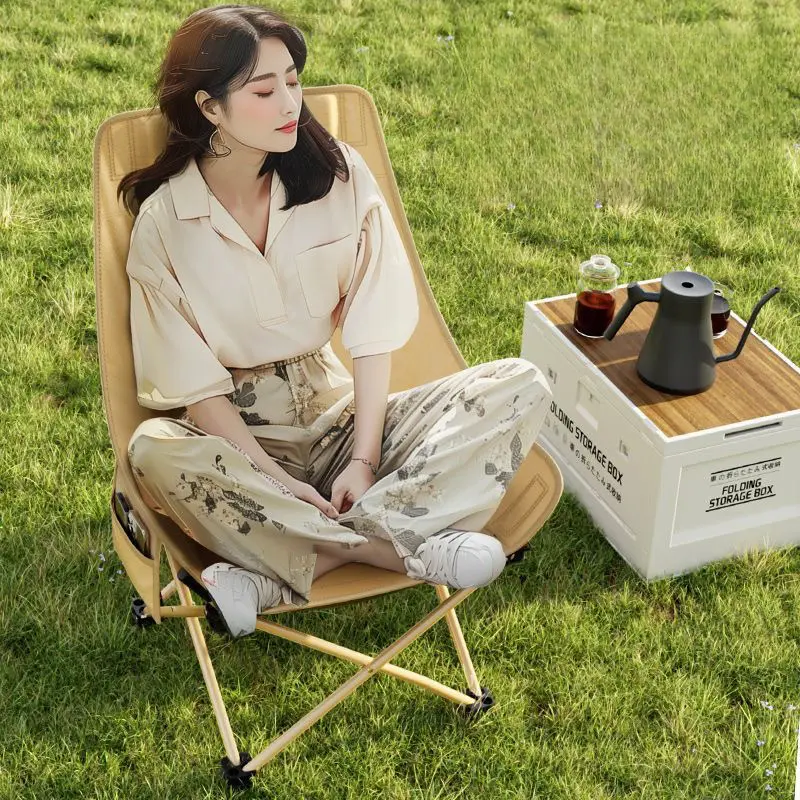 Outdoor High-Back Moon Chair Foldable Lazy Chair Small Stool Camping Fishing Chair Sketching Chair Portable Camping Chair