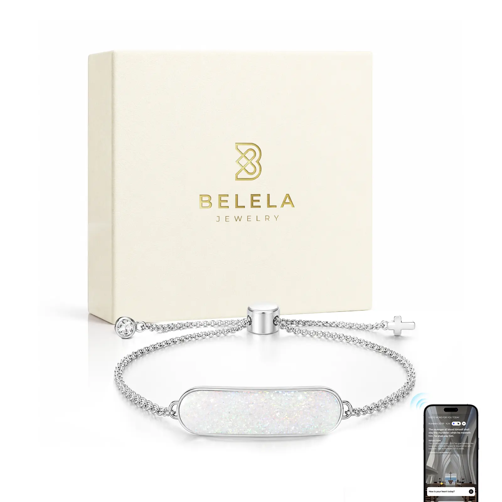BELELA Inspirational Plain Blue Enamel Bible Verse Bracelet for Adult Women, NFC Tap Scripture Jewelry, Tap-to-Pray Audio & Reflection, Mood-Based Scripture Choice, 316 Stainless Steel, Gift-Ready Faith Gift
