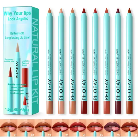 PHOFAY Lip Liner & Lip Gloss Set – Smooth Application, Blendable Colors, Nude Brown Red Shades for Everyday Lip Makeup