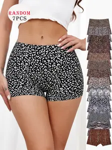 Women's 7-Pack Random Color Seamless Leopard Print Casual Panties, Fitted Mid-Waist Lightweight Ice Silk Underwear, Anti-Rolling Edge, Invisible Design, All Seasons Womenswear, Clothes