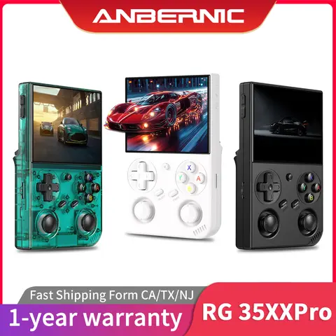 ANBERNIC RG35XXPro Handheld Portable Gaming Console - 3.5in Linux 64-bit Digital Console, Built-in 3200mAh Battery, WiFi Online Multiplayer, Transparent Teal Protection, Wireless Game Pad, Unique Cool Anniversary Gifts for Gamers