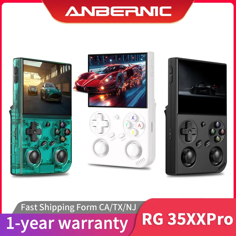 ANBERNIC RG35XXPro Handheld Portable Gaming Console - 3.5in Linux 64-bit Digital Console, Built-in 3200mAh Battery, WiFi Online Multiplayer, Transparent Teal Protection, Wireless Game Pad, Unique Cool Anniversary Gifts for Gamers