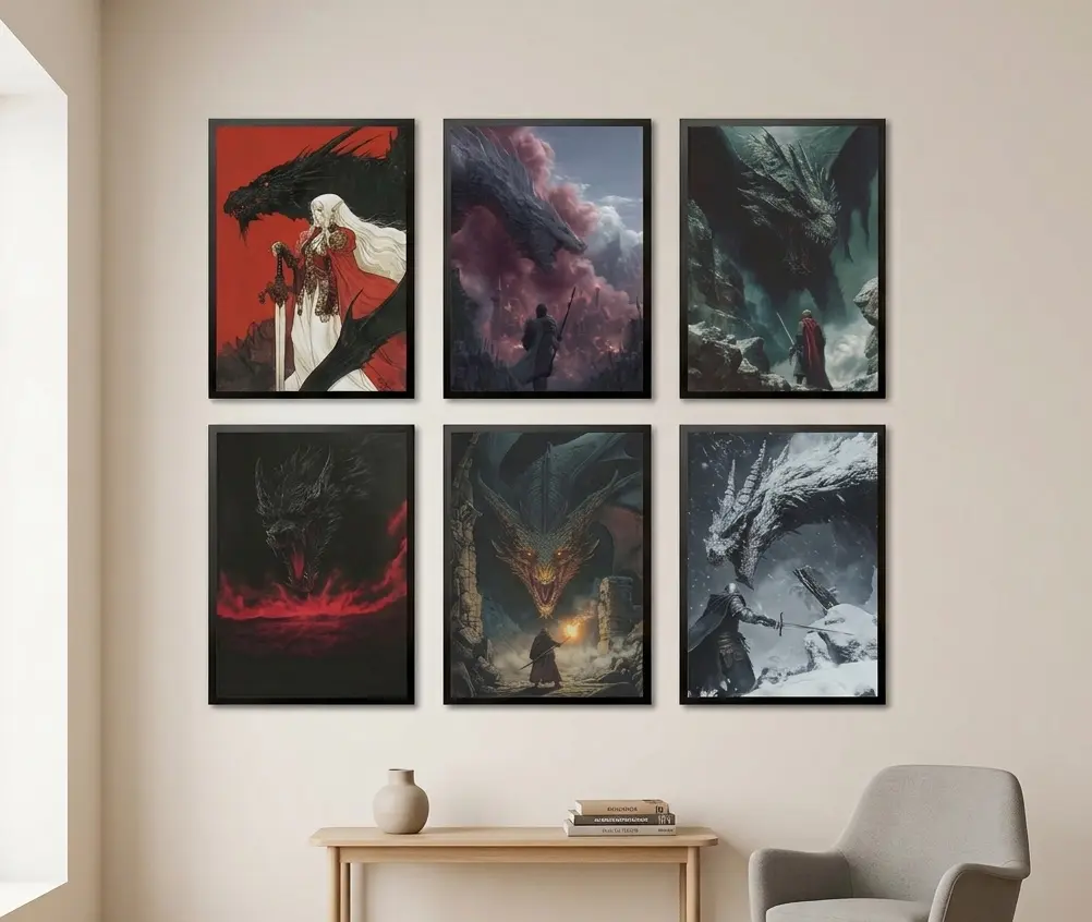 Premium High-Quality Dragon Canvas Wrap & Unframed Poster, Eco-Friendly Material Epic Mythical Wall Art Decor, Fantasy Dragon & Knight Art Prints for Aesthetic Room