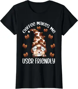 100% Cotton Fashion Garment Funny Coffee Lover Quote For Women And Cute Coffee Mom Gnome T-Shirt