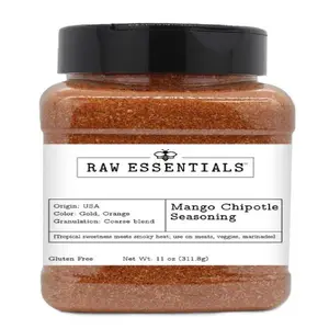 Raw Essentials Mango Chipotle Seasoning – Tangy Sweet and Smoky Heat BBQ Rub for Grilling, Roasting, and More – Gluten-Free – 11 Ounce Bottle