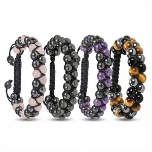 BOGO Magnetic Hematite & Amethyst Bracelet – Adjustable Beaded Crystal Bracelet for Stress Relief & Energy Balance for Men and Women