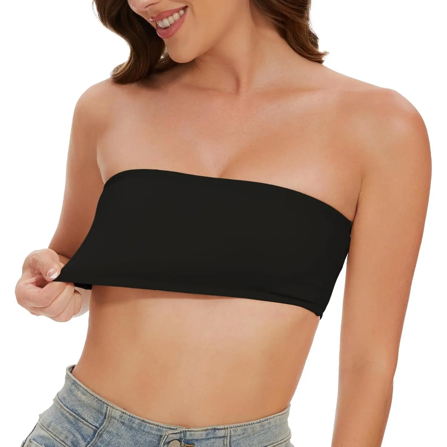 Girl's Strapless Pull-On Sports Bandeau Tube Top Bra - Wireless, Non-Slip, Removable Pads, Seamless, Stretchy, Soft, Slim, Lightweight, Breathable, Elastic Nylon Bralette, Fit, Basic, Daily Wear for Gym, Party
