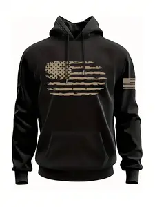 USA flag New men's casual loose windproof and warm cotton loose hooded sweater. Men's high elasticity outerwear for outings and commutes.