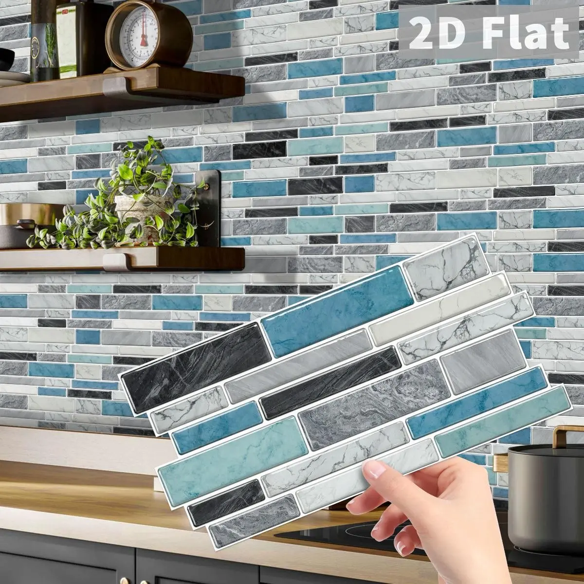 Marble Pattern 2D Wall Stickers Decorations, Waterproof Decal Self-Adhesive Tiles, Removable Without Damage, Decorative Bathroom Kitchen Decor