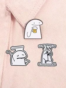 3pcs/set Flork Emoji Enamel Pin Cartoon Funny Line Figures Metal Brooches Clip Lapel Backpack Badge Jewelry Accessories Gifts For Friends Fashion Accessory