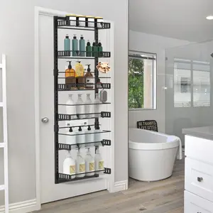 6-Tier Over the Door Pantry Organizer, Large Metal Door Spice Rack, Hanging Heavy-Duty Pantry Door Storage Shelf 10LBS Loading Easy Install Behind Door Storagefor Kitchen and Bathroom, Black