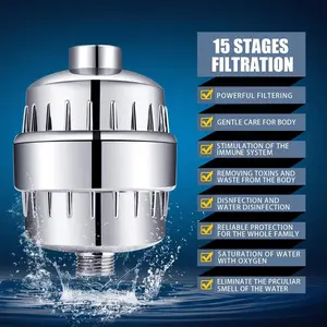 15-stage Shower Water Filter, Replaceable Bath Filtration System, Shower Equipment for Home Bathroom, Bathroom Accessories