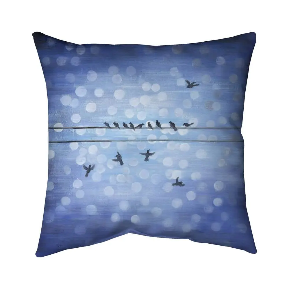 Begin Home Decor 5541-1616-AN78 16 x 16 in. Contemporary Bird Pillow - Birds on Wire & Blue Sky Decor