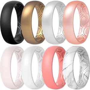 ThunderFit Silicone Wedding Bands for Women, Breathable 2 Layers 5.5mm Wide 1.5mm Thick - 1/4/8/10 Variety Multipack