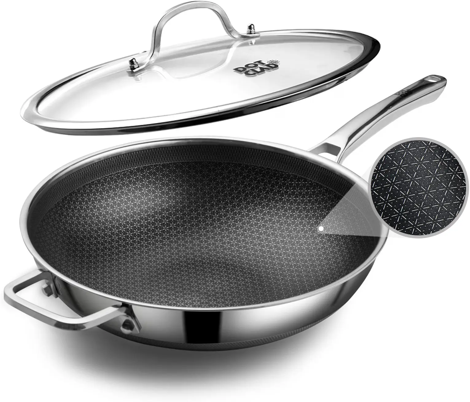 DOTCLAD 13-Inch Hybrid Stainless Steel Wok Pan with Lid – Nonstick Stir Fry Pan, Cookware,Dishwasher Safe, Induction Compatible & PFOA Free,Black Friday