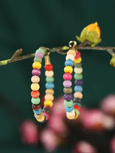 Women's Boho Style Colorful Beaded Hoop Earrings, 1 Pair Trendy Vintage Hoop Earrings, Chic Gorgeous Jewelry As Gift for Girlfriend