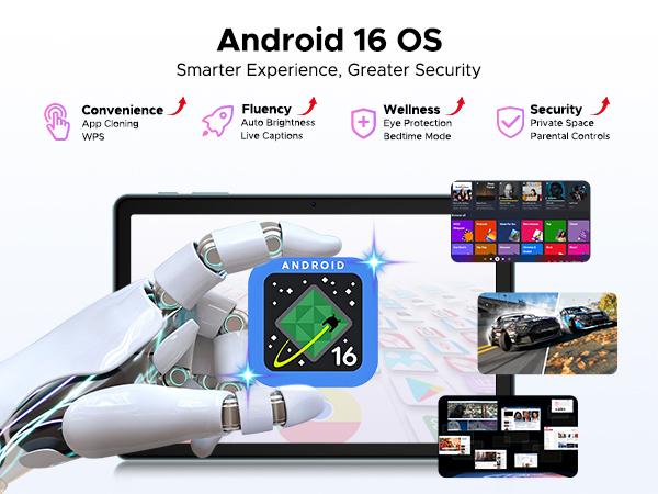 P10 10.1" Android 16 Tablet with Keyboard & Pen, case, 48GB+128GB, 7000mAh, 90Hz Display, Unisoc T310 Quad-Core, Dual Speakers, Gemini AI Tablet, Blue