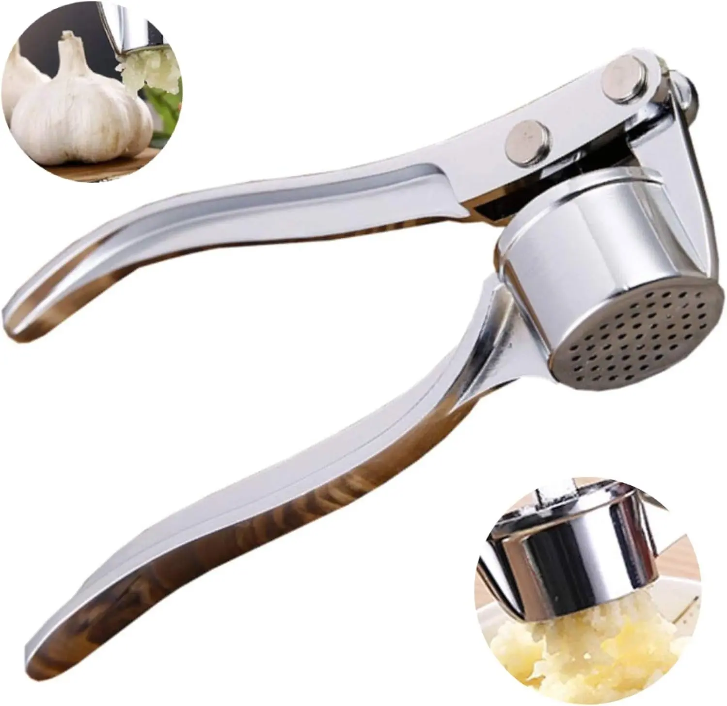 5-in-1 Stainless Steel Garlic Press, Multi-Function Kitchen Gadget with Mincer, Crusher, Bottle Opener, Pit Remover