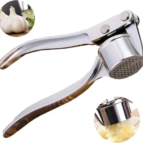Stainless Steel 5-in-1 Garlic Press Multi-Tool - Durable Cool Kitchen Gadgets, Sturdy Easy-to-Clean Utensil with Mincer, Crusher, Bottle Opener, Pit Remover, Home & Festive Party Gift for Adults