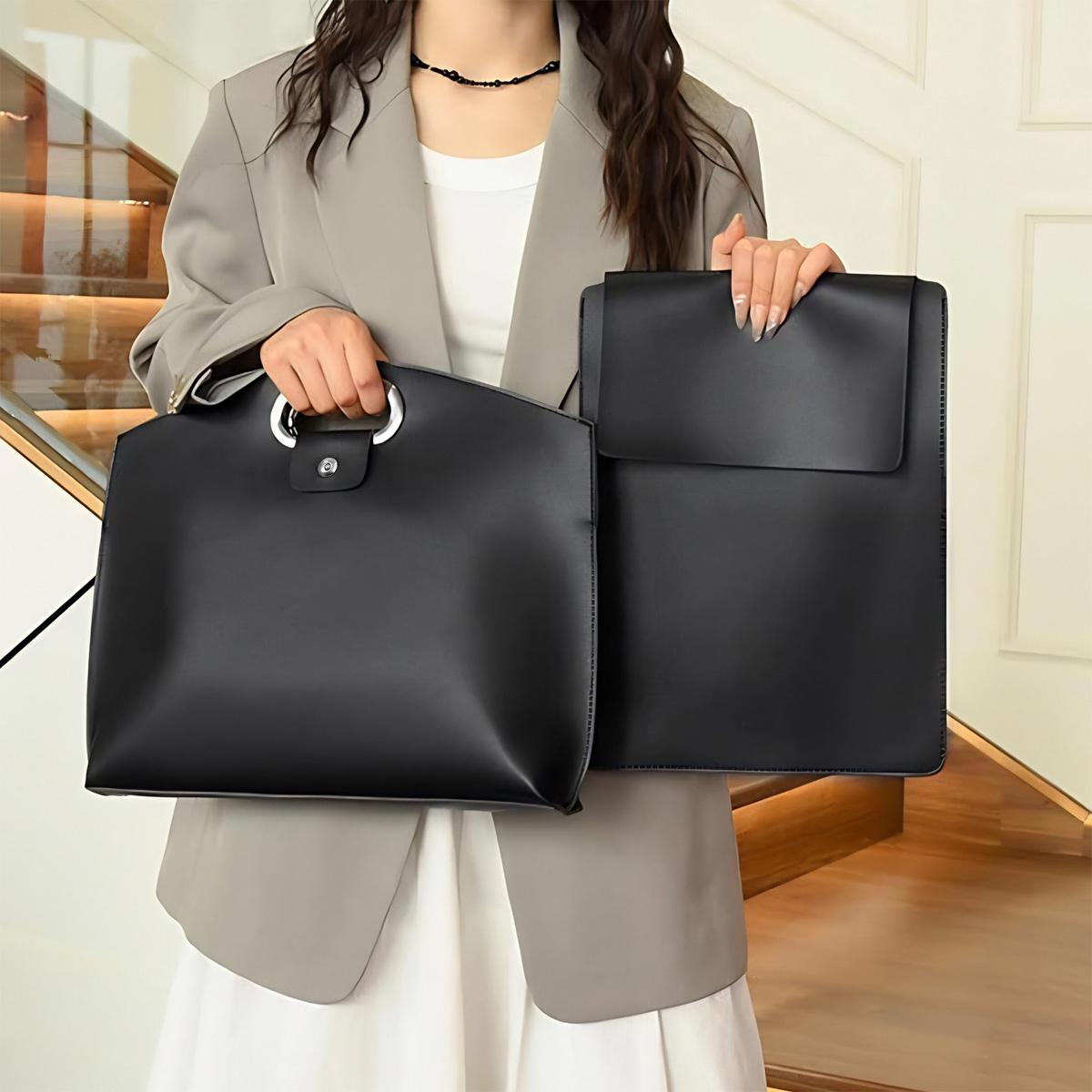 2PCS Laptop Bag for Women,Waterproof PU Leather 14-16In for Laptops and iPad Cases,Work Tote Bag Briefcase for Work Travel