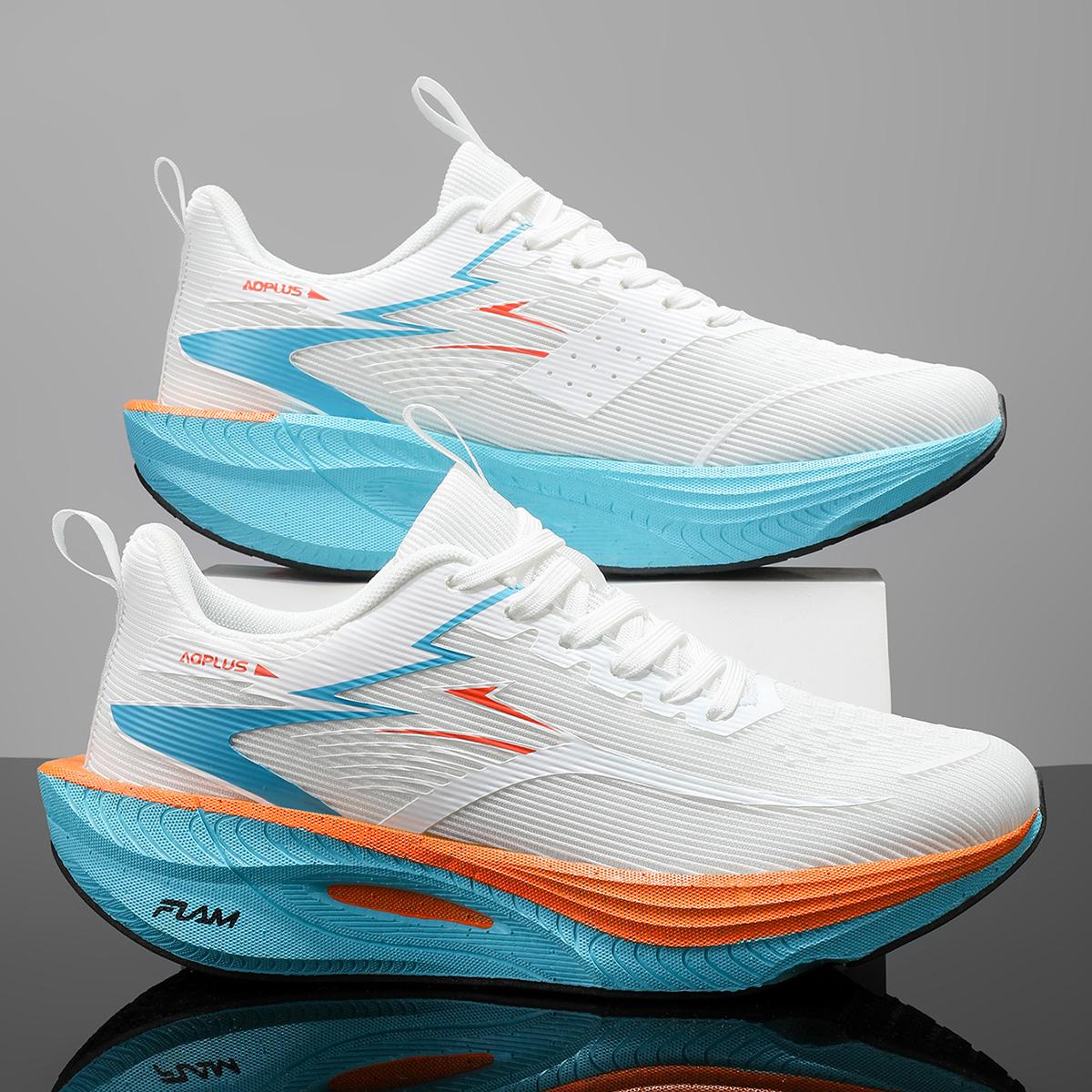 AOPLUS Lightweight Running Sneakers. Viral White Teal Athletic Shoes for Men & Women. Experience Cloud Comfort with Breathable Mesh & Shock Absorbing Chunky Sole. The Ultimate Versatile Gym to Street Footwear for Your Everyday Athleisure OOTD.