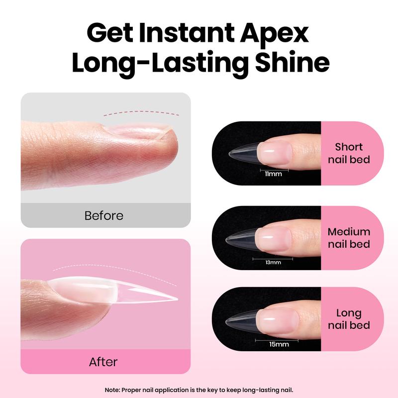 Beetles Tipex Lite Nail Tips Kit –  Square Stiletto Almond Coffin, 256 PCS in 16 Sizes | Pre-Etched, Thick Full Cover Acrylic Tips with Nail Glue, Base & Top Coat, Nail Prep Kit, Mini UV Lamp Manicure Art DIY Gift for Women