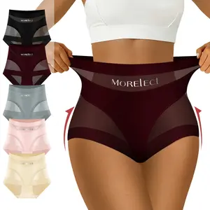5/7/10 Pcs High Waist Panties for Women, Morelect Logo Sheer Mesh Breathable Design, Lightweight Fashion Comfort Briefs, Spring Summer Essential Undies
