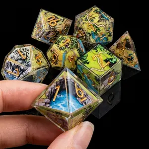 Adventure World Dice Set 7PCS Hand Painted Polyhedral Dice Unique Fantasy Artwork for Dungeons and Dragons RPG Games