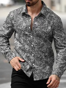 Men's Casual Paisley Print Long Sleeve Thin Shirt, Button Front Design, Perfect for Autumn & Daily Wear, Stylish Streetwear Fashion