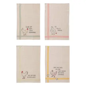 Funny Chicken Cotton & Linen Tea Towels - Witty Prints, Farmhouse Kitchen Absorbent Cleaning Cloth, Long-Lasting Home Supply Ideal Gift