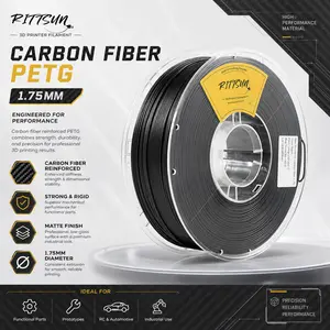 RITTSUN PETG Carbon Fiber Filament 1.75mm, 1KG CF PETG 3D Printer Filament, Matte Finish, High Stiffness, Low Warping, Smooth Printing, for Functional Parts
