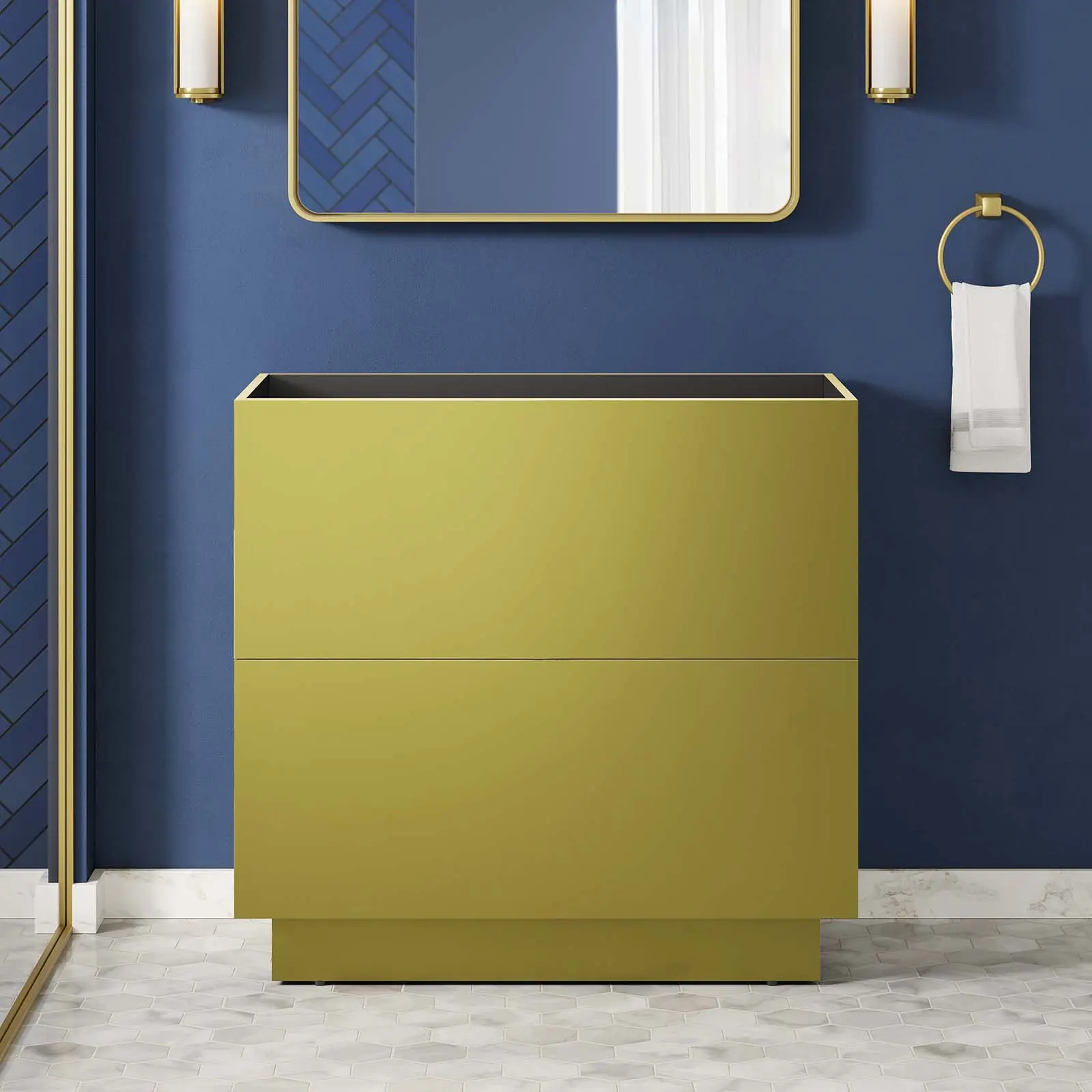 Modway Quantum 36" Freestanding Storage Bathroom Vanity Cabinet, Sink Basin Not Included, Gold Finish, Freestanding Storage Cabinet