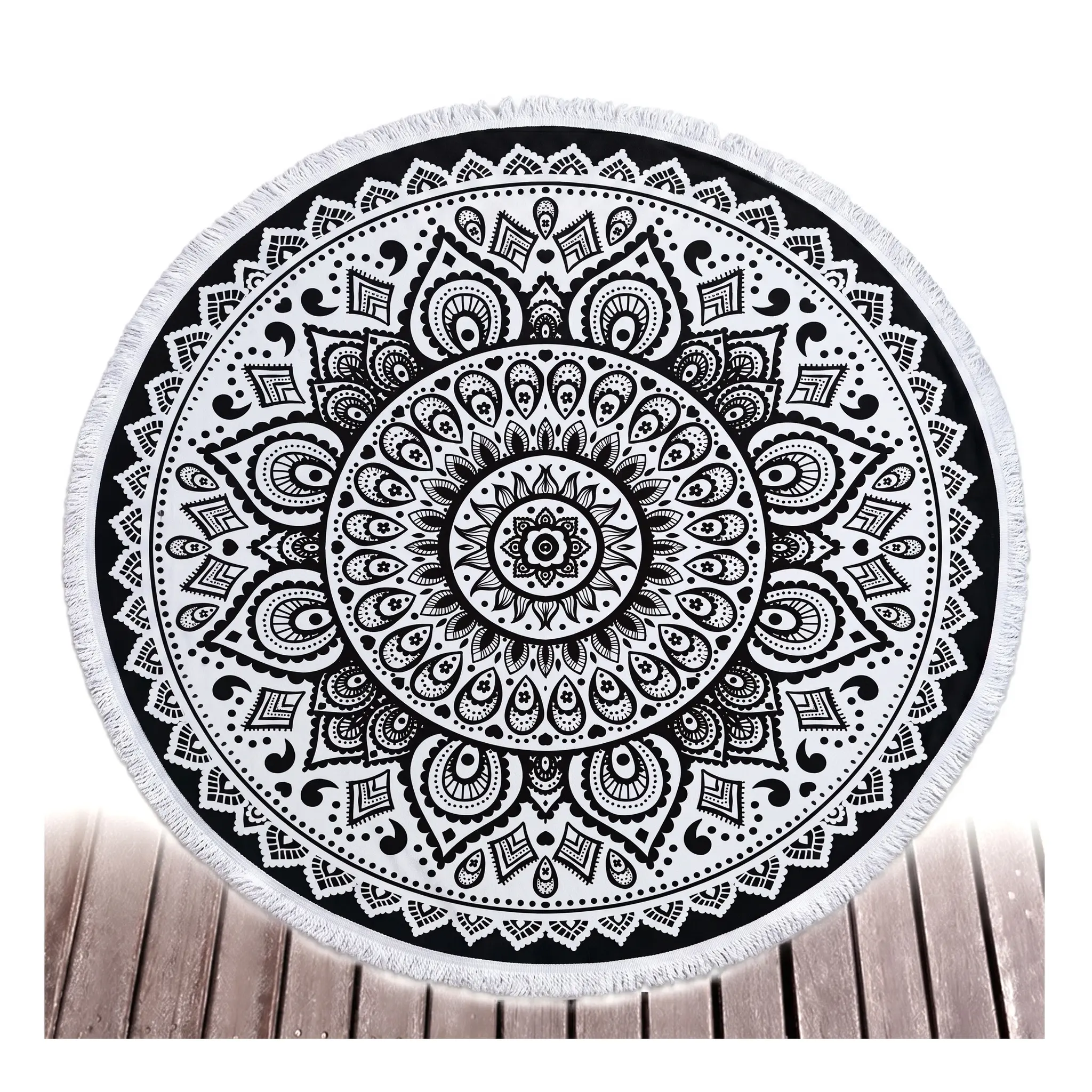Oversize Round Mandala Beach Towel Blanket - 59” Microfiber Bohemian Style Boho Vibes Ethnic Pattern Quick-Dry Water-Absorbent Tasseled Yoga Mat Meditation Throw Tapestry, Picnic, Mats, Yoga Mat Towels