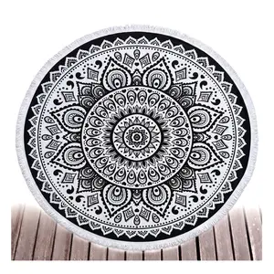 Oversize Round Mandala Beach Towel Blanket, Circle Microfiber Bohemian Boho Quick Dry Super Water Absorbent Towel, Hippy Gypsy Yoga Mat Picnic Table Mediation Throw Tapestry with Tassel Ultra ,59”