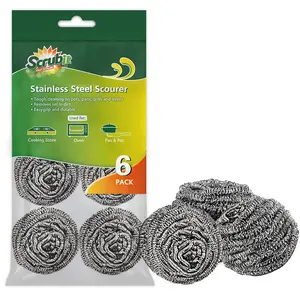 SCRUBIT 6 Pack Stainless Steel Scourers – Steel Wool Scrubber Pad Used for Dishes, Pots, Pans, and Ovens. Easy scouring for Tough Kitchen Cleaning.