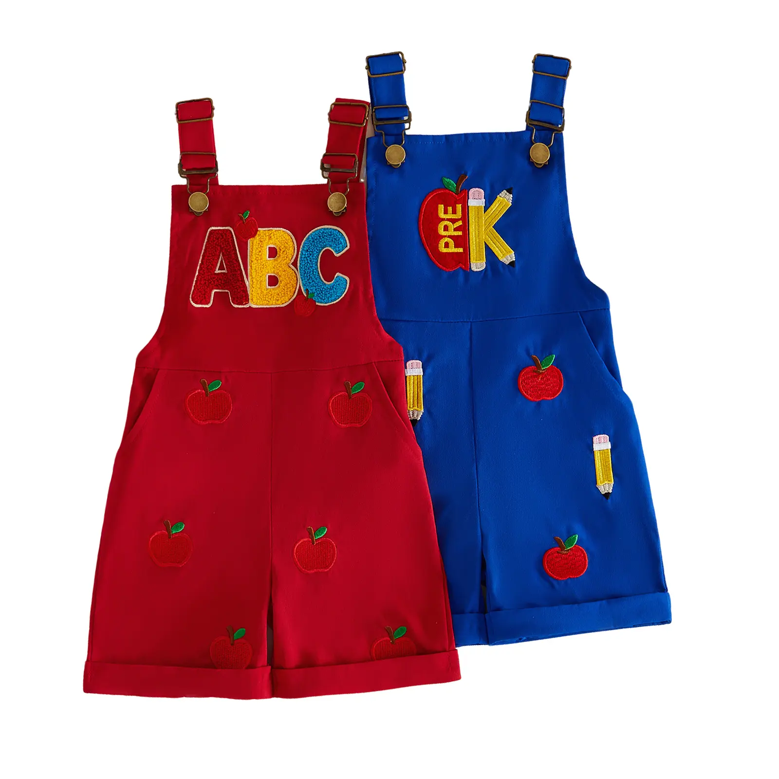 Toddler Baby Little Boy Shorts Overalls Back to School Letter Embroidery Sleeveless Jumpsuit 1-6 Years