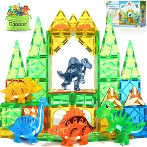 Dinosaur Toys Magnetic Tiles 3D Movable Dinos for Kids 3-5 5-7 Toddler Outdoor Sensory Toys, STEM Educational Magnetic Blocks for 3+ Years Old Boys Girls Kids Toys