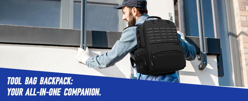 Tool Backpack Heavy Duty for Men - 3 Tool Pouches Work Tool Bag for Electrician Industrial Construction HVAC Techs Repairman, Large Space & Durable