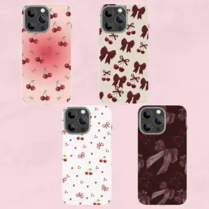 Cherry Bow Phone Case for iPhone, Cute Red Fruit Pattern Cover, Coquette Girly Aesthetic Case, Sweet Trendy Gift for Her
