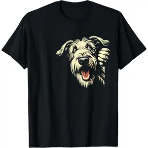 Funny Irish Wolfhound Peeking Dog Graphic Design T-Shirt Made In USA