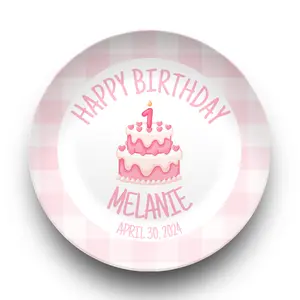 Preppy Girls Birthday Plate - Pink Gingham Bow Ribbon First Birthday - Pink & White Smash Cake 1st Birthday -  Coquette Style Dish