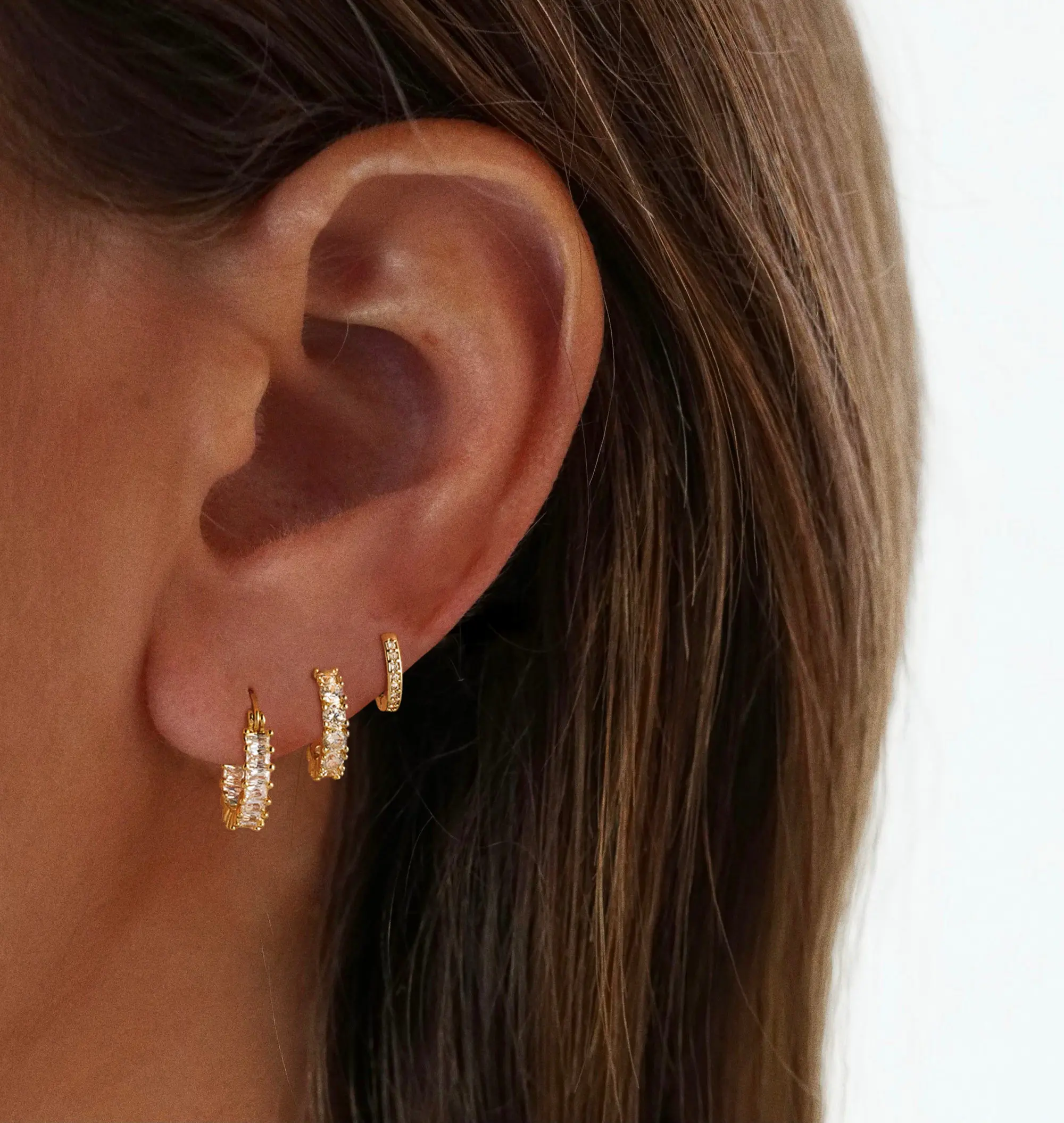 ASCOMY 14K Gold/Silver Plated 3-Piece Stackable CZ Hoop Earrings Set | Gold & Silver Plated | Sparkly Zirconia Hoops for Everyday & Party | Trendy Ear Stack Jewelry