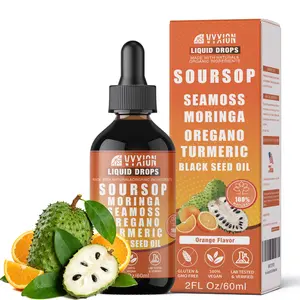 VYXION Orange Flavor Soursop Bitters Liquid Drops 10 in 1 with Sea Moss, Moringa, Turmeric, Black Seed Oil, Oregano, Ashwagandha | Herbal Extracts| 2 Fl OZ