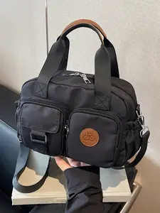 Fashion handbag, simple design, multiple pockets, casual versatile shoulder bag, double front pocket design, lightweight shoulder handbag,  good partner for daily travel, suitable for office workers commuting, etc