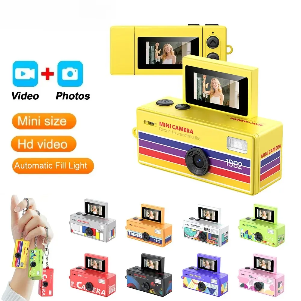 Portable Retro Digital Camera with 180° Flip Screen, Selfie Function, Lens, Memory Card Support, HD Video Recording, Mini Keychain Camcorder
