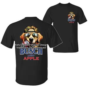 Busch Light Apple Golden Retriever Hunting Dog Biting a Bapple Beer Can T-Shirt, Graphic Design 2 Sided Unisex Cotton T-shirt for Men for Women Menswear Womenswear Top